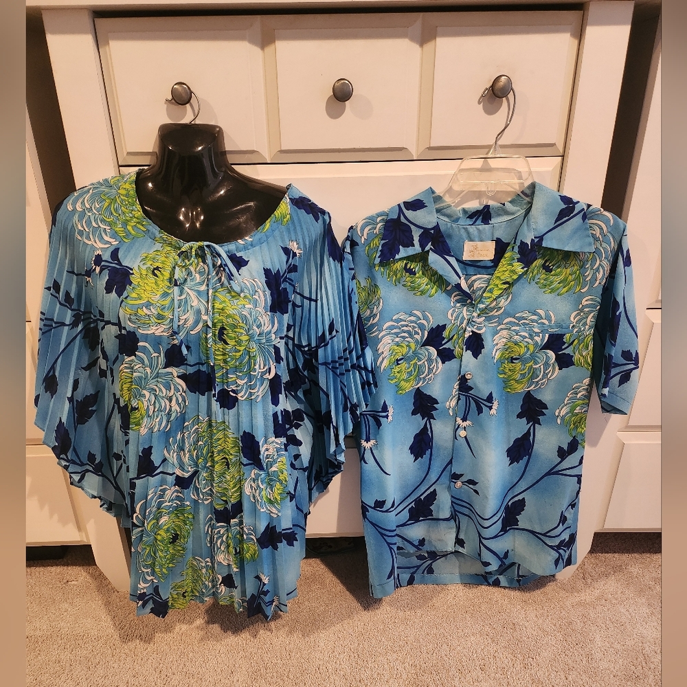 Vintage Hawaiian His & Hers Matching Aloha shirt & capelet 2pc set